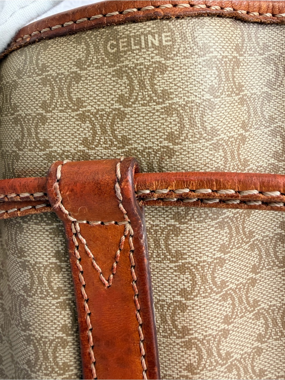 Vintage Celine Macadam Bucket Bag with Pouch and Dustbag - Beige Taupe Cognac - Picture 5 of 14